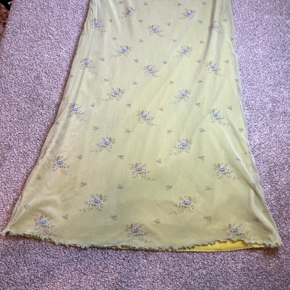 vintage y2k Floral Mesh Maxi Skirt Womens L Lime Green Lettuce Edge Cottagecore - Picture 5 of 11